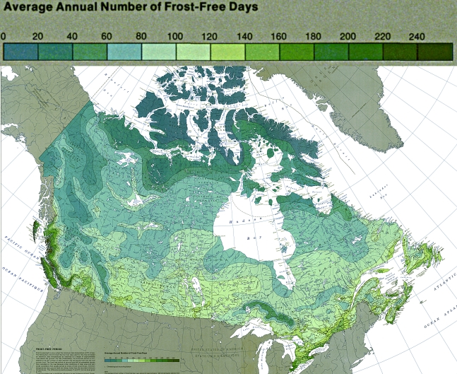 Canada Frost Free Days Map